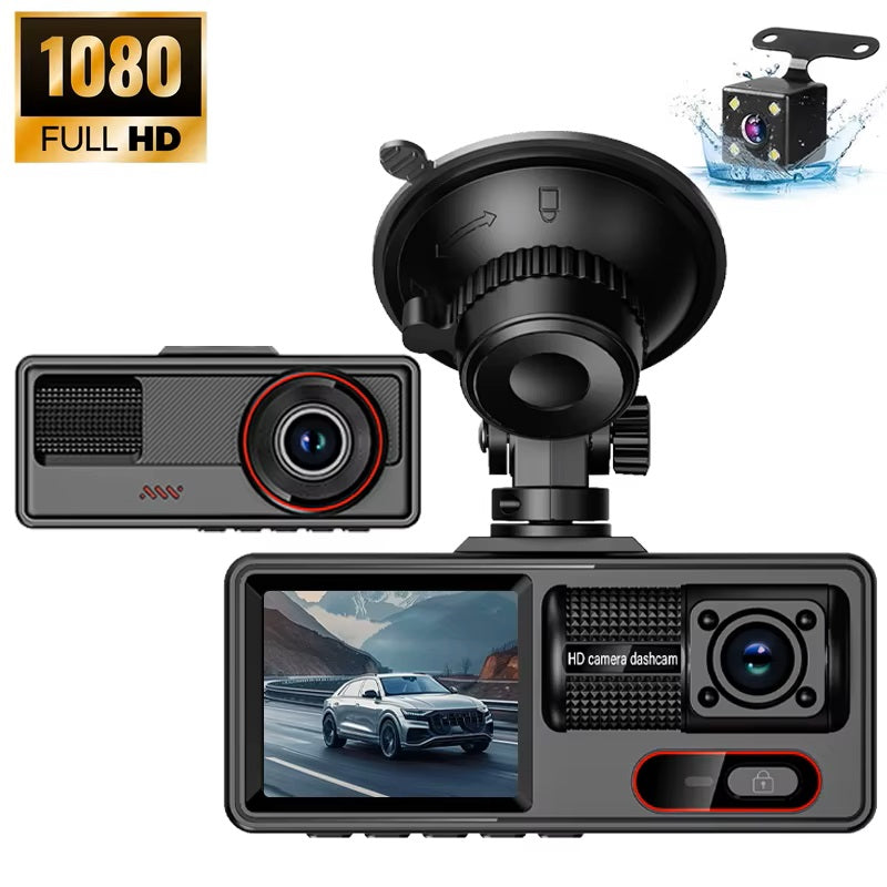 Cámara para Coche HD 1080P con Triple Grabación, WiFi, Sensor G, Visión Nocturna y Asistencia de Reversa