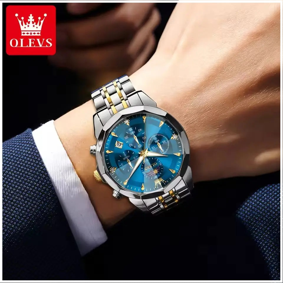 Reloj de Pulsera Hombre Acero Inoxidable Azul con Cronógrafo