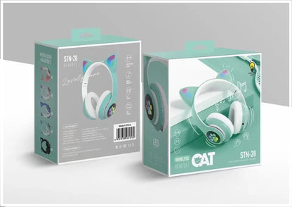 Audífonos inalámbricos Bluetooth RGB Orejas gato BT 5.0 VERDE