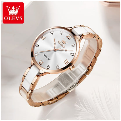 Reloj de Mujer Elegante de Cuarzo Correa de Cerámica Acero Inoxidable
