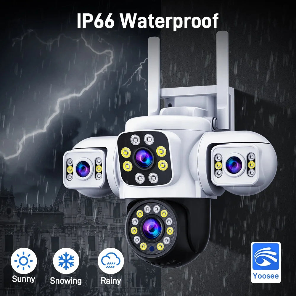 Cámara de Seguridad WiFi Exterior 12MP con Triple Lente, Visión Nocturna en Color y Seguimiento Automático