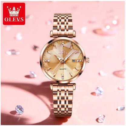 Reloj de Cuarzo para Mujer Esfera Esmeralda Detalles de Cristal Correa Acero Inoxidable