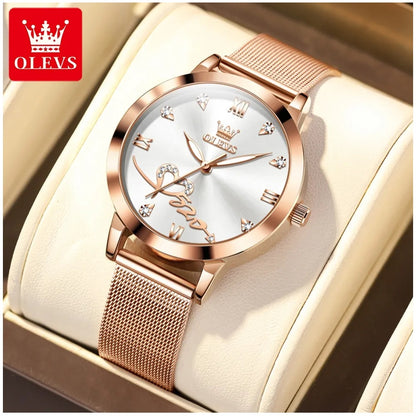 Reloj de Mujer Diseño Elegante Pulsera Metálica de Malla Rosa Dorado