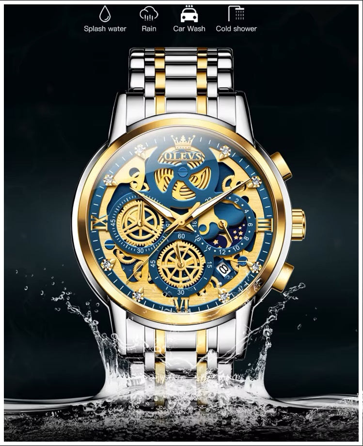 Reloj de Lujo para Hombre con Diseño Esqueleto Dorado Multifunción