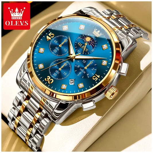 Reloj Hombre Lujo Deportivo y Elegante con Cronógrafo Fase Lunar