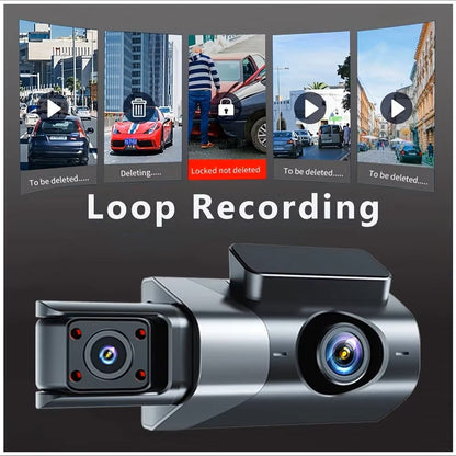 Cámara Vehicular 3 Lentes Full HD 1080P con WiFi, Pantalla de 3”, Visión Nocturna Gran Angular 170°