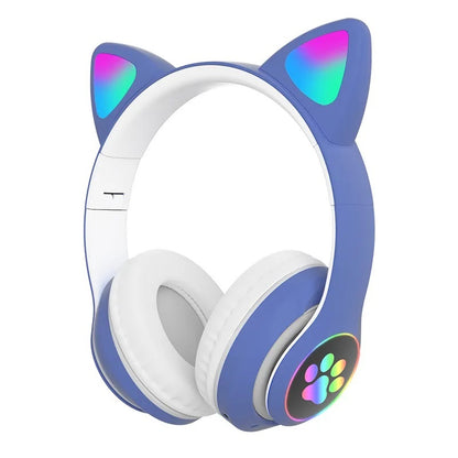 Audífonos inalámbricos Bluetooth RGB Orejas gato BT 5.0 Morado