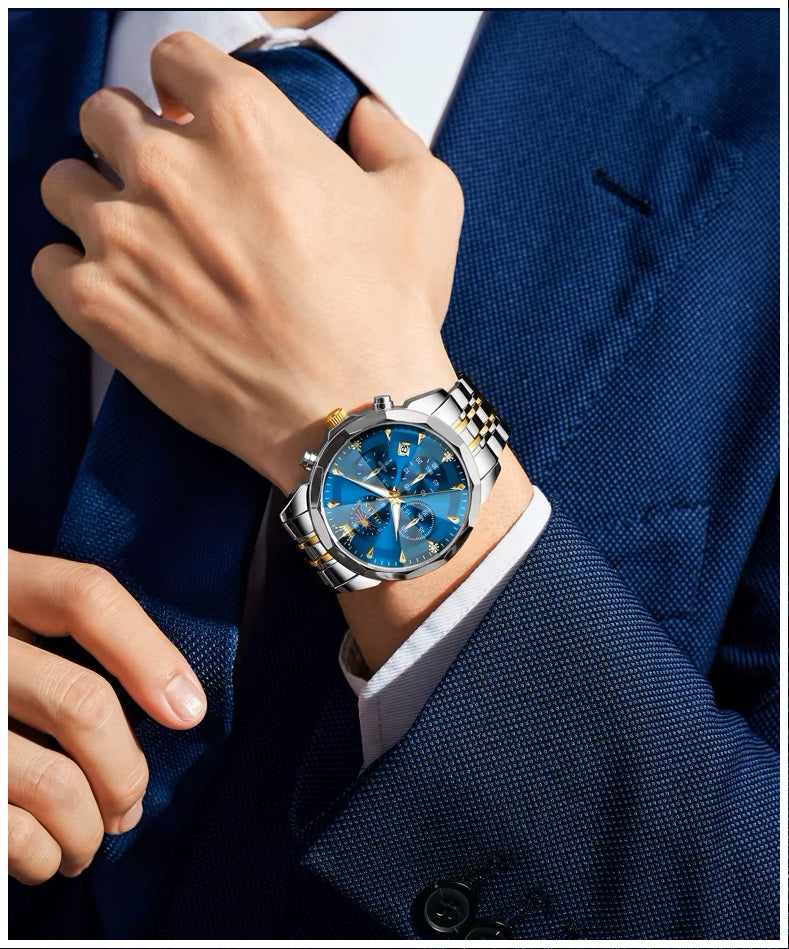Reloj de Pulsera Hombre Acero Inoxidable Azul con Cronógrafo