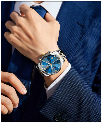 Reloj de Pulsera Hombre Acero Inoxidable Azul con Cronógrafo
