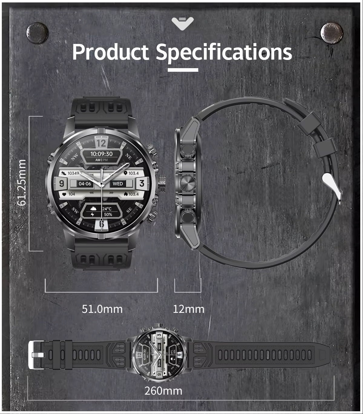 Smartwatch Deportivo Táctico AMOLED 1.75”  IP67, 600mAh, Bluetooth HD Compatible Android & iOS