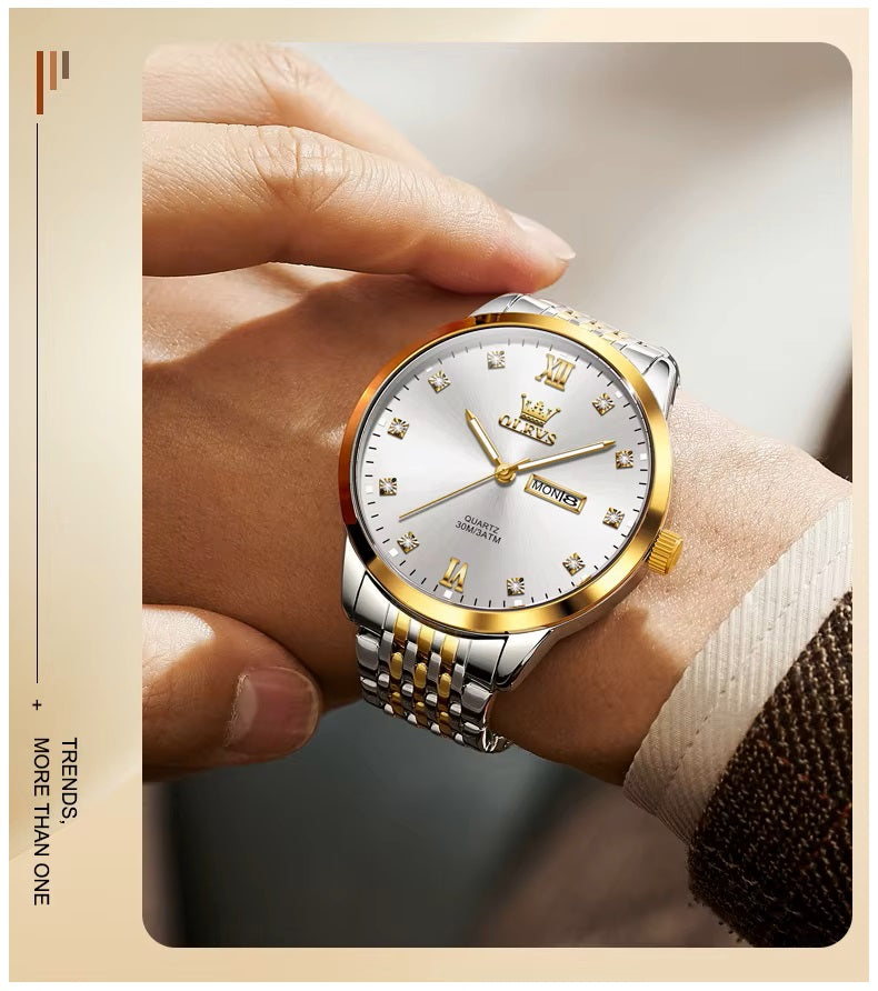 Reloj de Hombre Elegante Movimiento Cuarzo Bicolor Acero Inoxidable