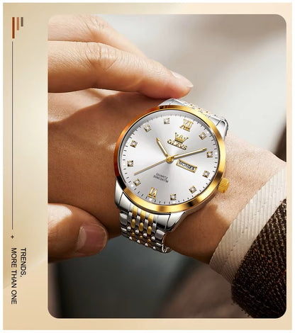Reloj de Hombre Elegante Movimiento Cuarzo Bicolor Acero Inoxidable