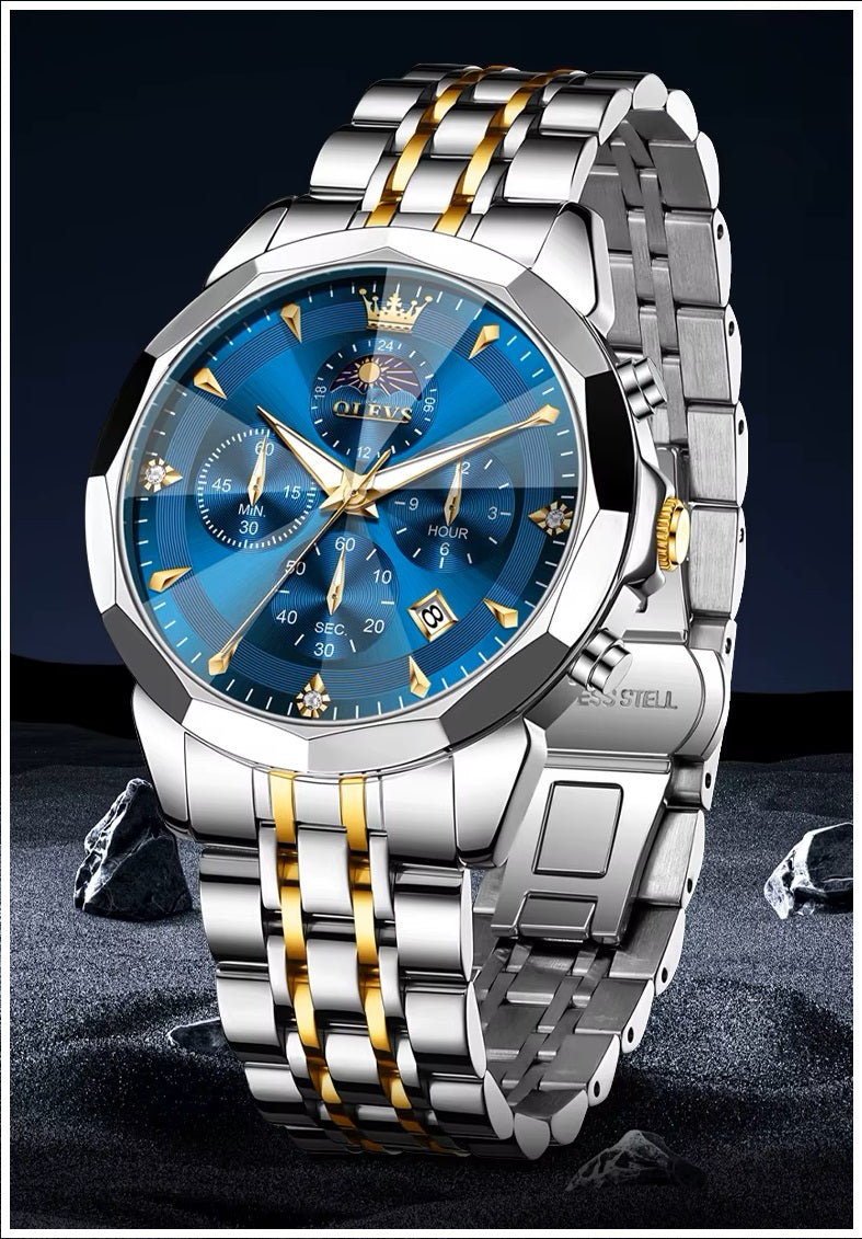 Reloj de Pulsera Hombre Acero Inoxidable Azul con Cronógrafo