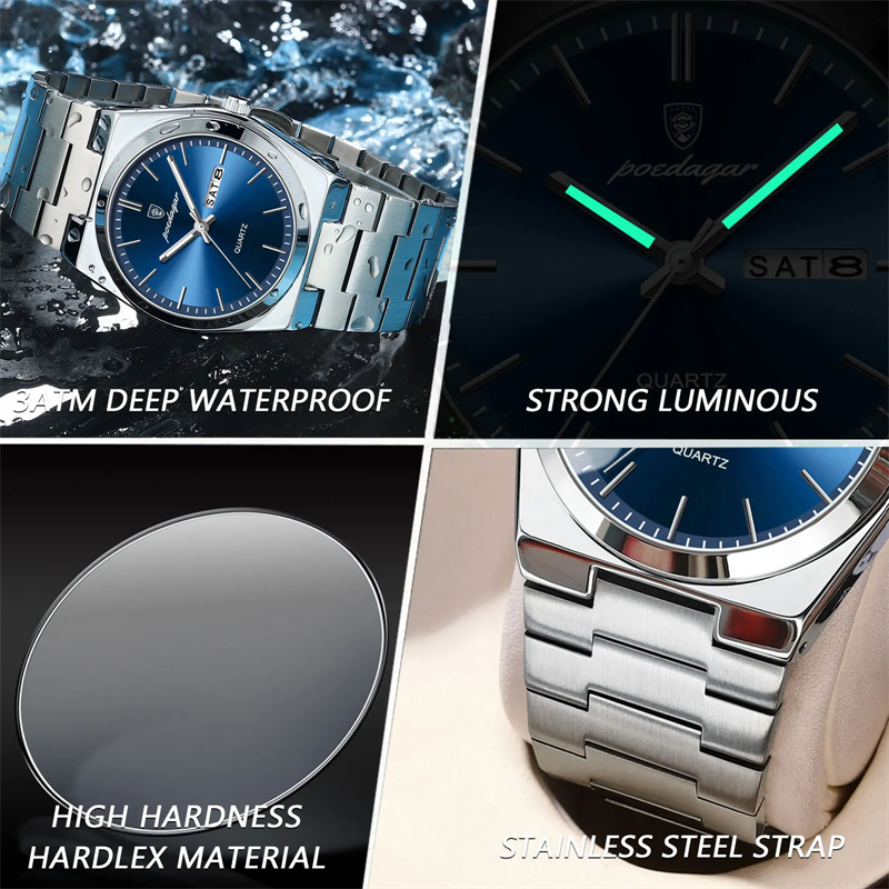 Reloj Analógico de Cuarzo para Hombre 40 mm con Calendario, Cristal Hardlex, Acero Inoxidable, 3 ATM Resistente al Agua, Diseño Elegante para Negocios y Uso Diario