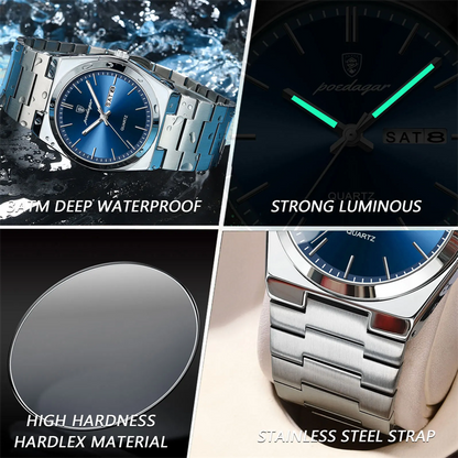 Reloj Analógico de Cuarzo para Hombre 40 mm con Calendario, Cristal Hardlex, Acero Inoxidable, 3 ATM Resistente al Agua, Diseño Elegante para Negocios y Uso Diario