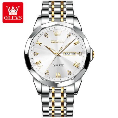 Reloj de Pulsera Hombre de Lujo Correa Bimetálica de Acero Inoxidable