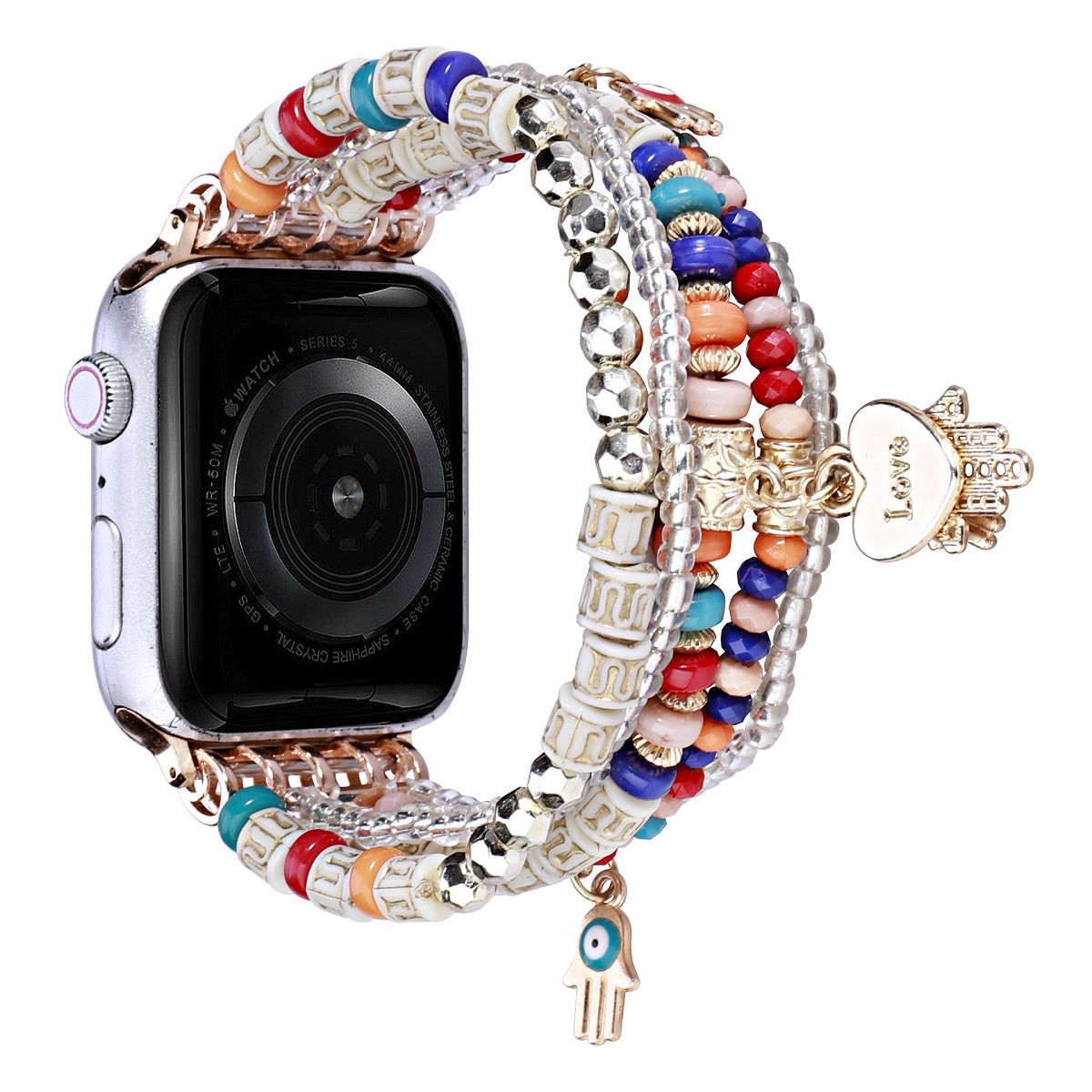Correa Bohemia de Cuentas para Apple Watch 42/44 mm Múltiples Hilos Decorativos y Dijes Protectores