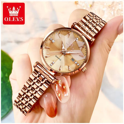 Reloj de Cuarzo para Mujer Esfera Esmeralda Detalles de Cristal Correa Acero Inoxidable
