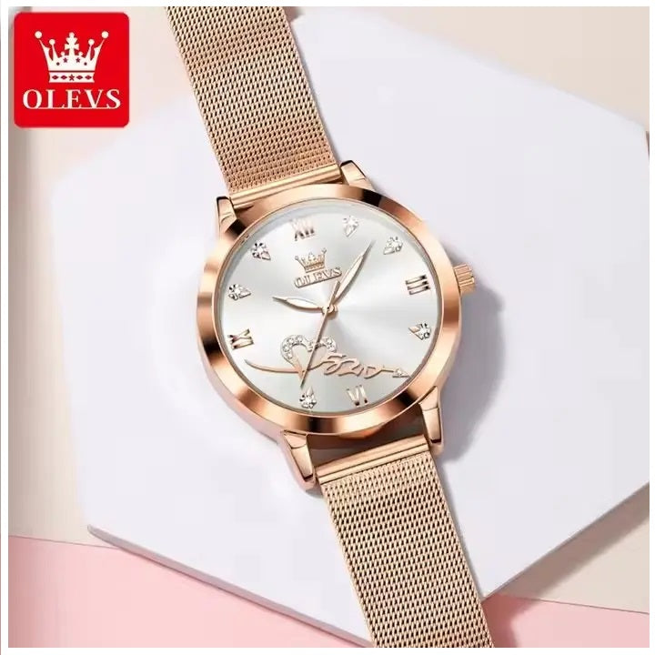 Reloj de Mujer Diseño Elegante Pulsera Metálica de Malla Rosa Dorado