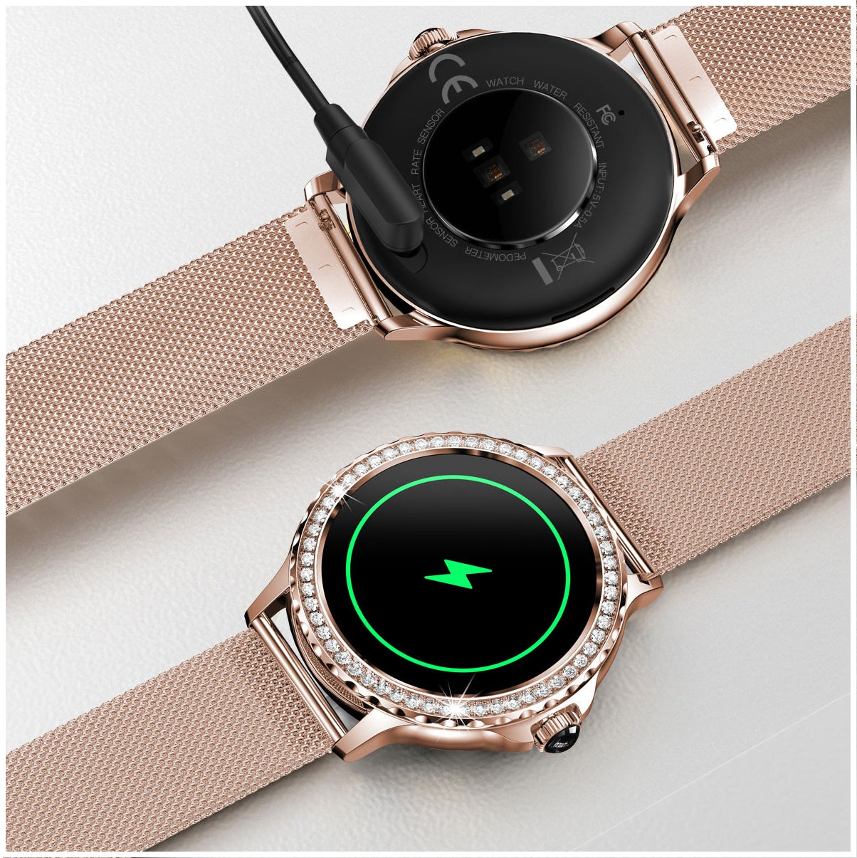 Smartwatch Elegante I58 para Mujer Llamadas Bluetooth Monitor de Salud IP67 Correa de Acero Milanesa