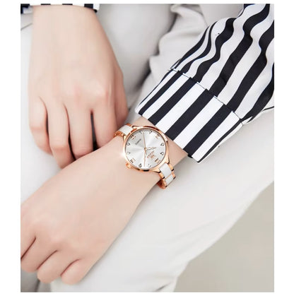 Reloj de Mujer Elegante de Cuarzo Correa de Cerámica Acero Inoxidable