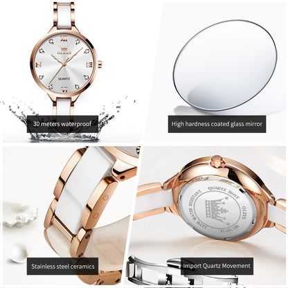 Reloj de Mujer Elegante de Cuarzo Correa de Cerámica Acero Inoxidable