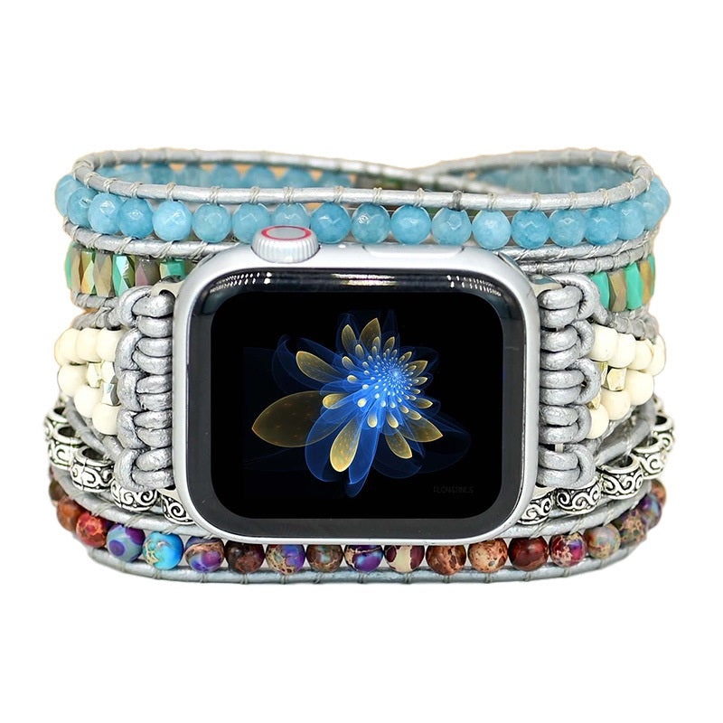 Correa Boho Trenzada para Apple Watch 42/44mm con Piedras Naturales, Estilo Luxury-Trendy