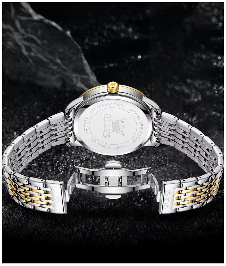 Reloj de Hombre Elegante Movimiento Cuarzo Bicolor Acero Inoxidable
