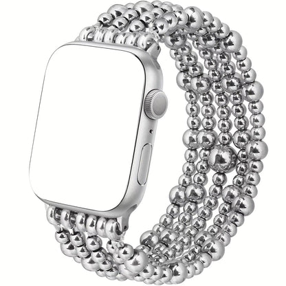 Correa Glamorous Silver Beaded para Apple Watch Diseño Elegante Estilo Exclusivo Compatible 42/44 mm