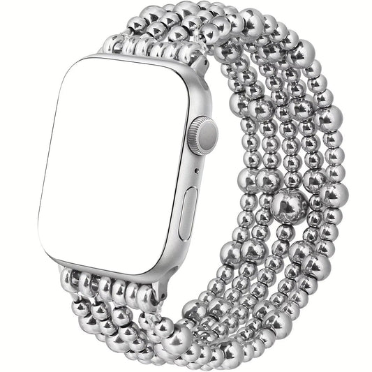Correa Glamorous Silver Beaded para Apple Watch Diseño Elegante Estilo Exclusivo Compatible 42/44 mm