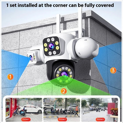 Cámara de Seguridad WiFi Exterior 12MP con Triple Lente, Visión Nocturna en Color y Seguimiento Automático