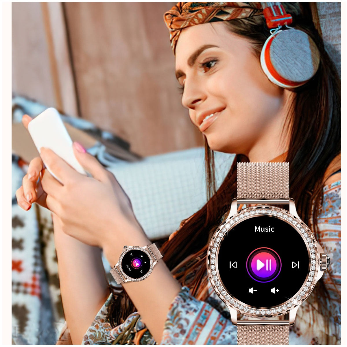 Smartwatch Elegante I58 para Mujer Llamadas Bluetooth Monitor de Salud IP67 Correa de Acero Milanesa