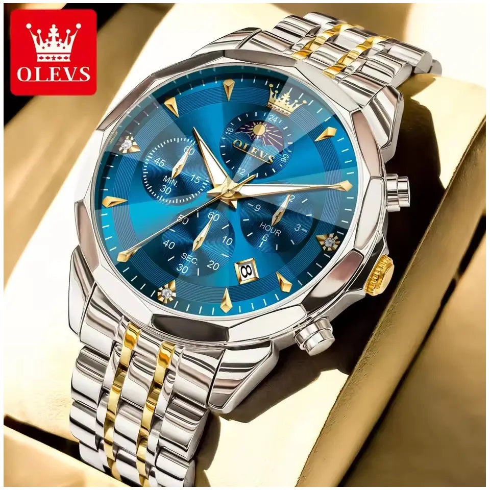 Reloj de Pulsera Hombre Acero Inoxidable Azul con Cronógrafo