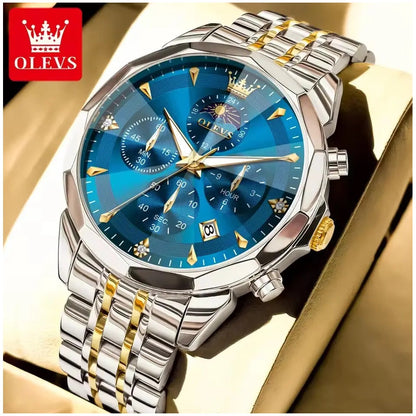 Reloj de Pulsera Hombre Acero Inoxidable Azul con Cronógrafo