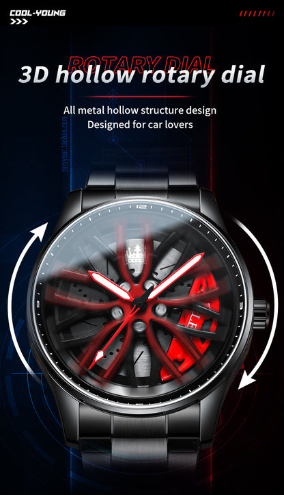 Reloj para Hombre con Diseño Exclusivo Llanta de Coche Giratoria