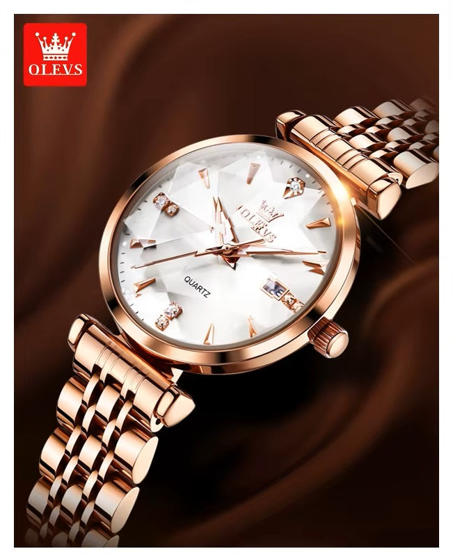 Reloj de Cuarzo para Mujer Esfera Esmeralda Detalles de Cristal Correa Acero Inoxidable