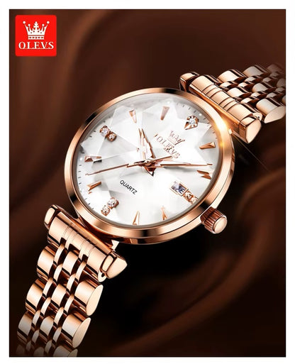 Reloj de Cuarzo para Mujer Esfera Esmeralda Detalles de Cristal Correa Acero Inoxidable