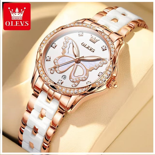 Reloj de Pulsera Elegante Mujer Esfera Mariposa y Detalles de Zirconia