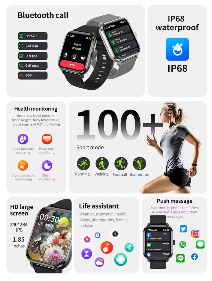 Reloj inteligente M12 de 1,83 pulgadas con respuesta a llamadas BT