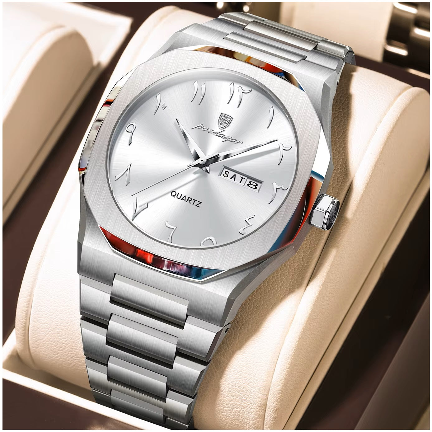 Reloj Analógico de Cuarzo para Hombre con Calendario Día y Fecha, Acero Inoxidable, Cristal Hardlex, Resistente al Agua 3 Bar, Estilo Clásico Ejecutivo y Casual