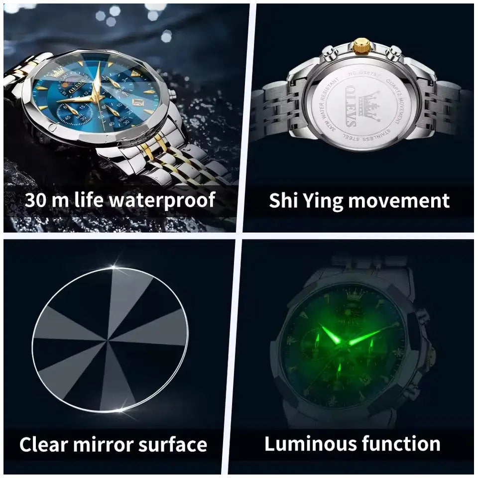 Reloj de Pulsera Hombre Acero Inoxidable Azul con Cronógrafo