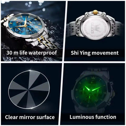 Reloj de Pulsera Hombre Acero Inoxidable Azul con Cronógrafo