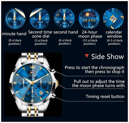 Reloj de Pulsera Hombre Acero Inoxidable Azul con Cronógrafo