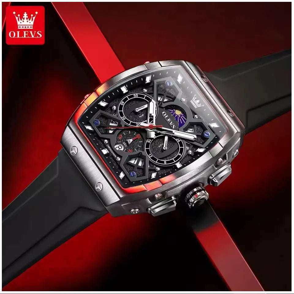 Reloj de Hombre Deportivo Elegante Fase Lunar, Cronógrafo, Dual Time