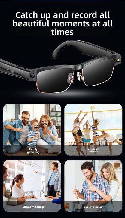 Gafas Inteligentes Cámara HD 8MP, Grabación 1200P, Traducción AI, WiFi, Bluetooth y Auriculares Integrados IPX5