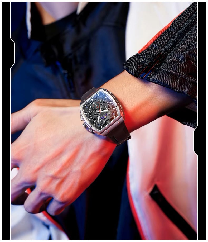 Reloj de Hombre Deportivo Elegante Fase Lunar, Cronógrafo, Dual Time