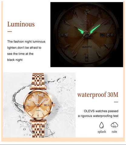 Reloj de Cuarzo para Mujer Esfera Esmeralda Detalles de Cristal Correa Acero Inoxidable