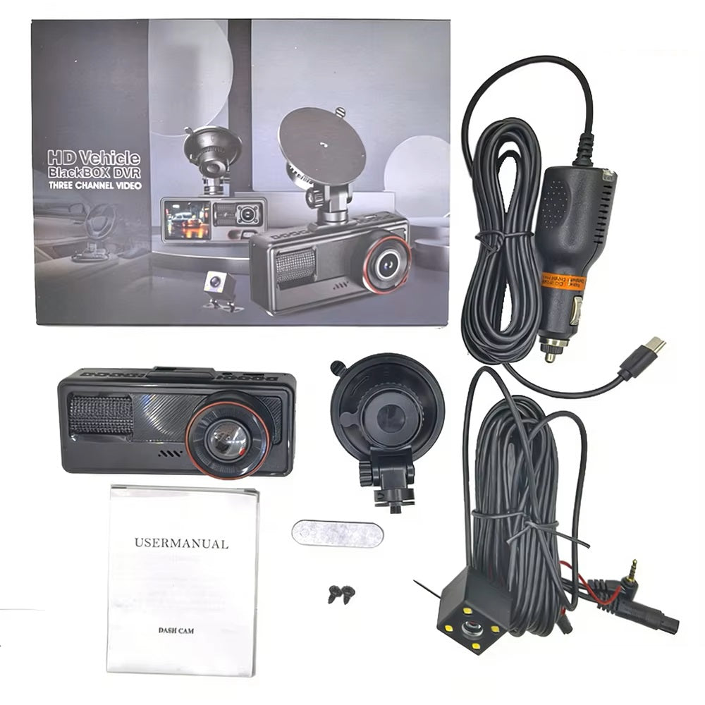 Cámara para Coche HD 1080P con Triple Grabación, WiFi, Sensor G, Visión Nocturna y Asistencia de Reversa