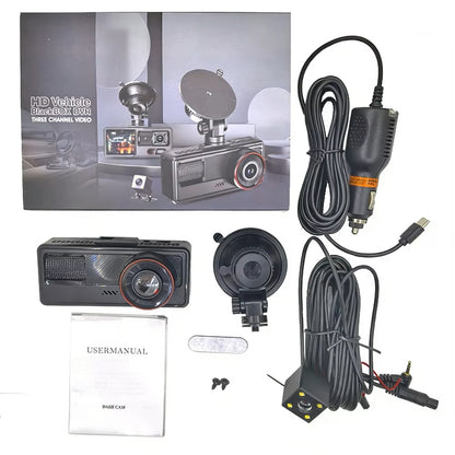 Cámara para Coche HD 1080P con Triple Grabación, WiFi, Sensor G, Visión Nocturna y Asistencia de Reversa