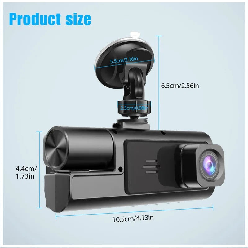 Cámara DVR para Auto Full HD 1080P 3 Canales Visión Nocturna WiFi Detección de Movimiento